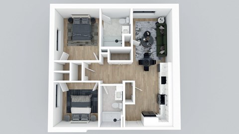 Floor plan for 2 beds, 2 baths, 839 sqft